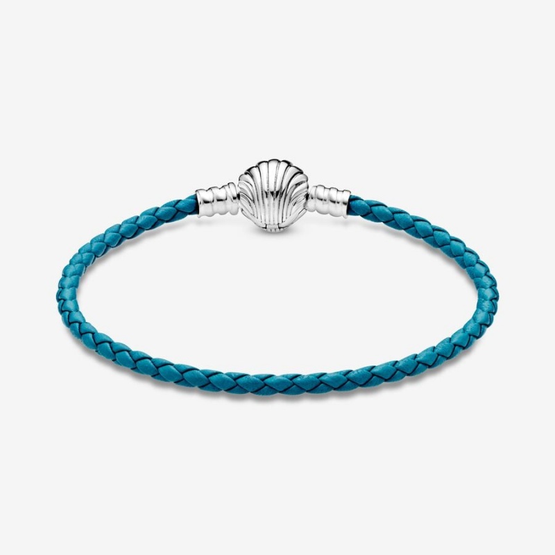 Charm Holders Pandora Moments Seashell Clasp Turquoise Braided Cuir Argent | 0641289-YI