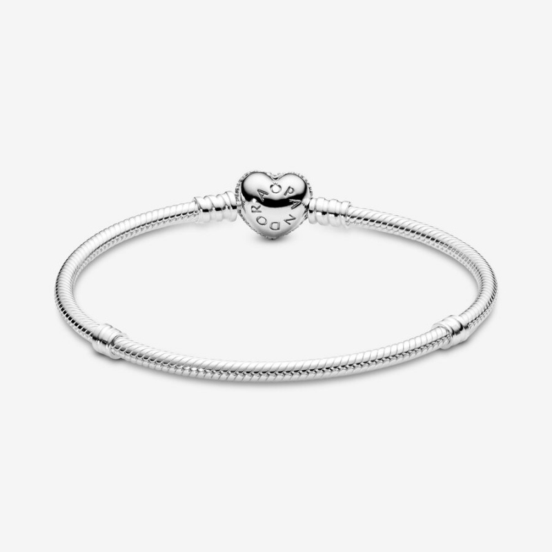 Charm Holders Pandora Moments Sparkling Heart Clasp Snake Argent | 1739250-PA