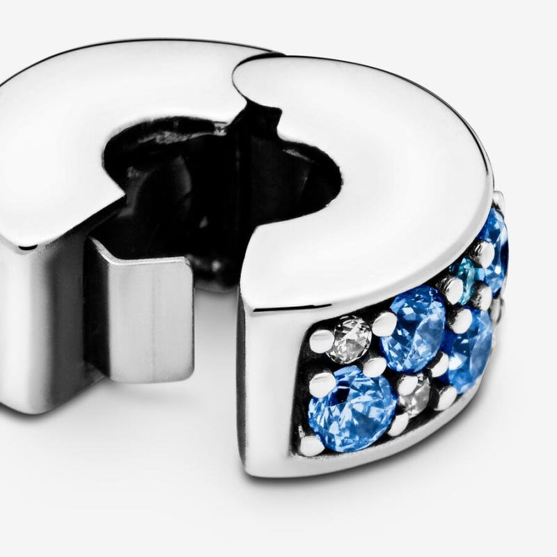 Clips Pandora Blue Pavé Clip Argent | 8361452-TM