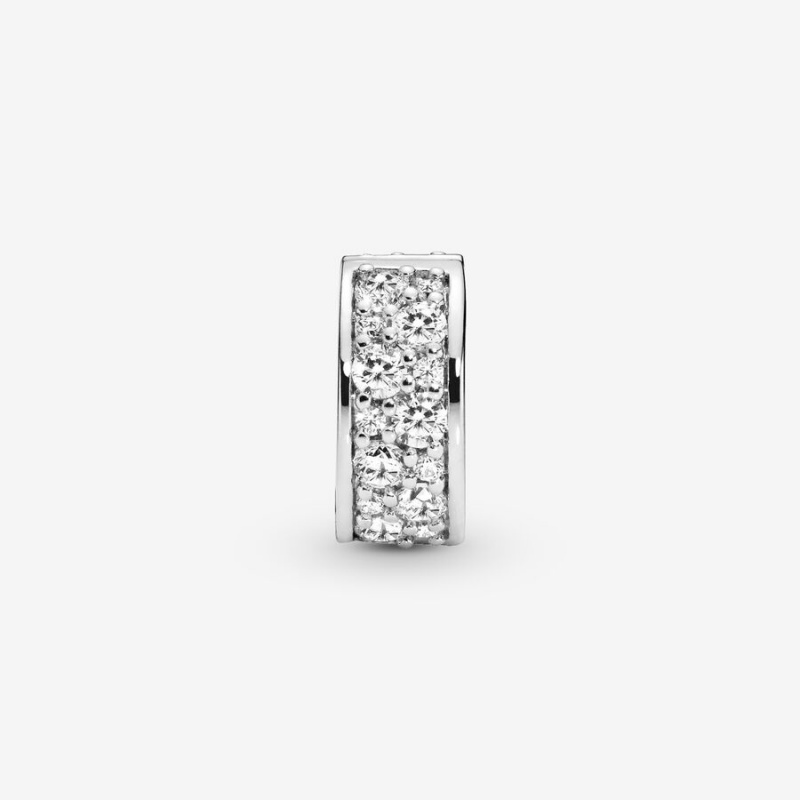 Clips Pandora Clear Pavé Clip Argent | 2034189-IK