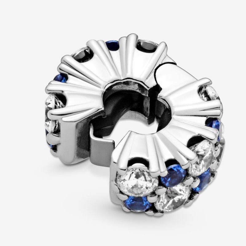 Clips Pandora Clear & Blue Sparkling Clip Argent | 0832754-KR