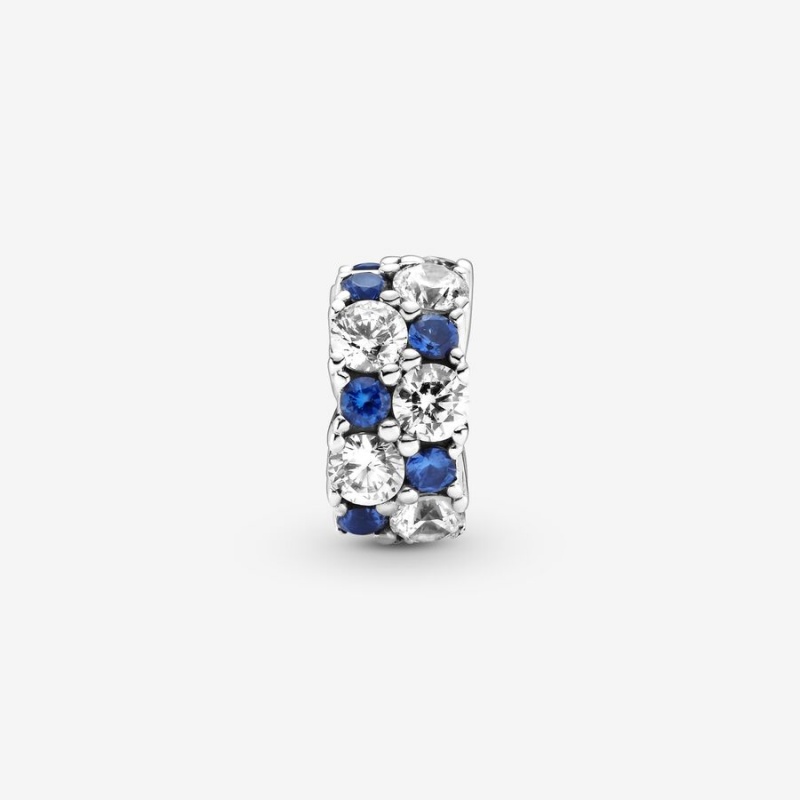 Clips Pandora Clear & Blue Sparkling Clip Argent | 0832754-KR