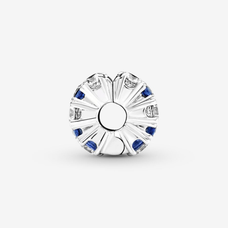 Clips Pandora Clear & Blue Sparkling Clip Argent | 0832754-KR