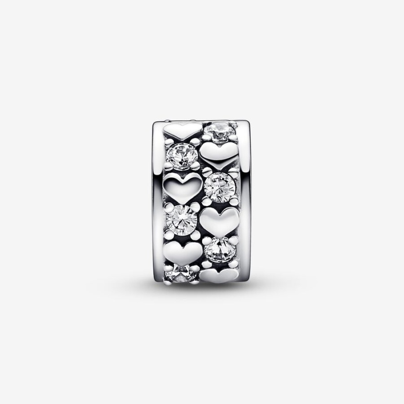 Clips Pandora Infinite Hearts Sparkling Clip Argent | 3086471-KX