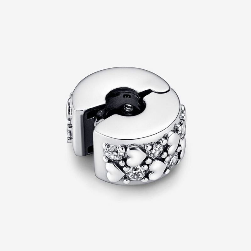 Clips Pandora Infinite Hearts Sparkling Clip Argent | 3086471-KX