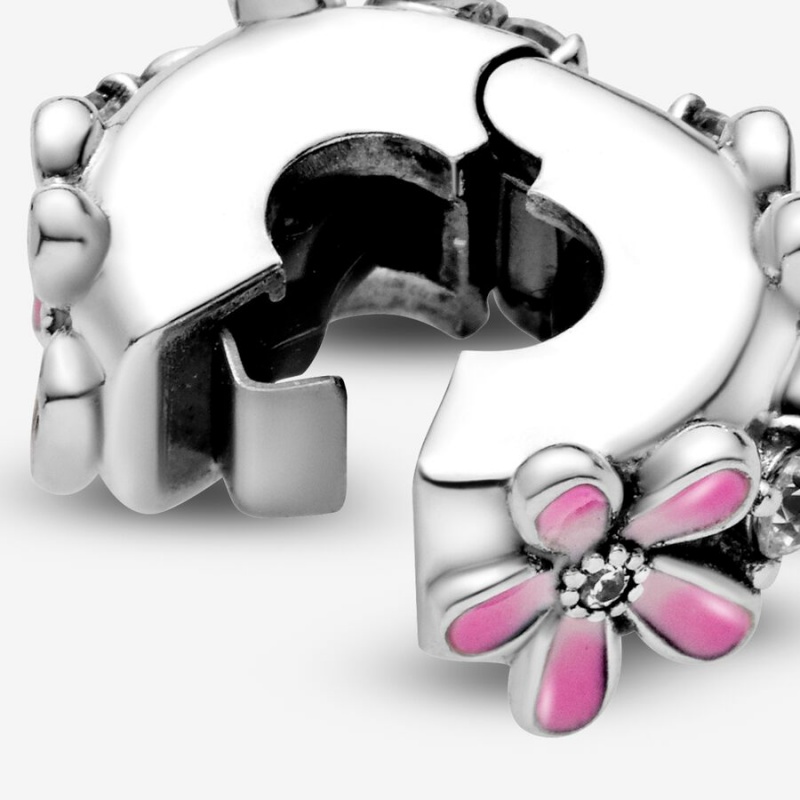 Clips Pandora Pink Daisy Flower Clip Argent | 0236571-QN