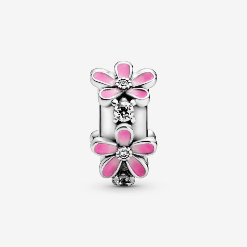 Clips Pandora Pink Daisy Flower Clip Argent | 0236571-QN