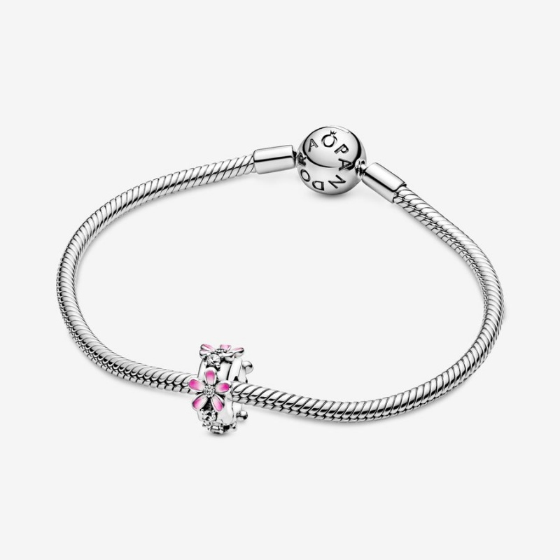 Clips Pandora Pink Daisy Flower Clip Argent | 0236571-QN