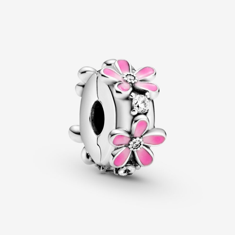 Clips Pandora Pink Daisy Flower Clip Argent | 0236571-QN