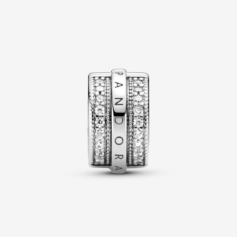 Clips Pandora Sparkling Pavé Lines & Logo Clip Argent | 2795064-MR