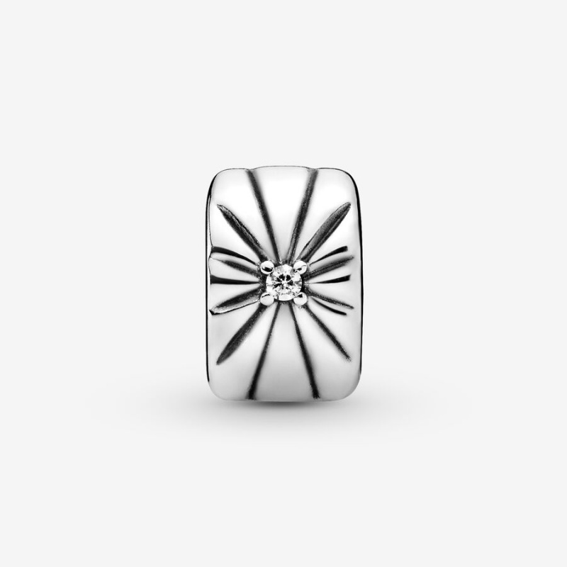 Clips Pandora Sparkling Sunburst Clip Argent | 3917865-WB