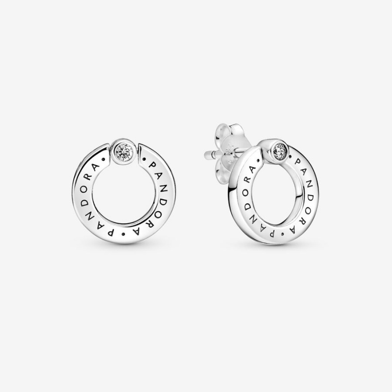 Clous d'Oreilles Pandora Pavé & Logo Circle Reversibles Argent | 8249703-RQ