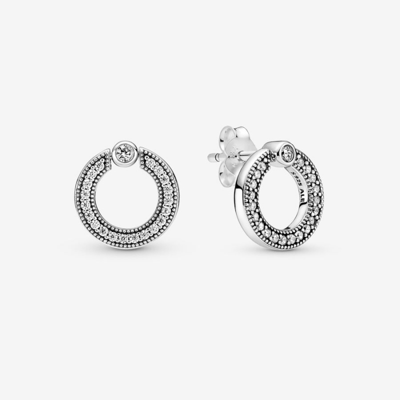 Clous d\'Oreilles Pandora Pavé & Logo Circle Reversibles Argent | 8249703-RQ