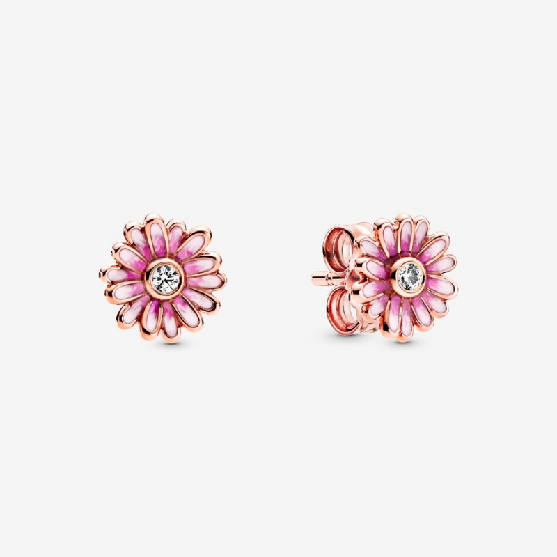 Clous d\'Oreilles Pandora Pink Daisy Flowers Rose Doré | 8675193-RT