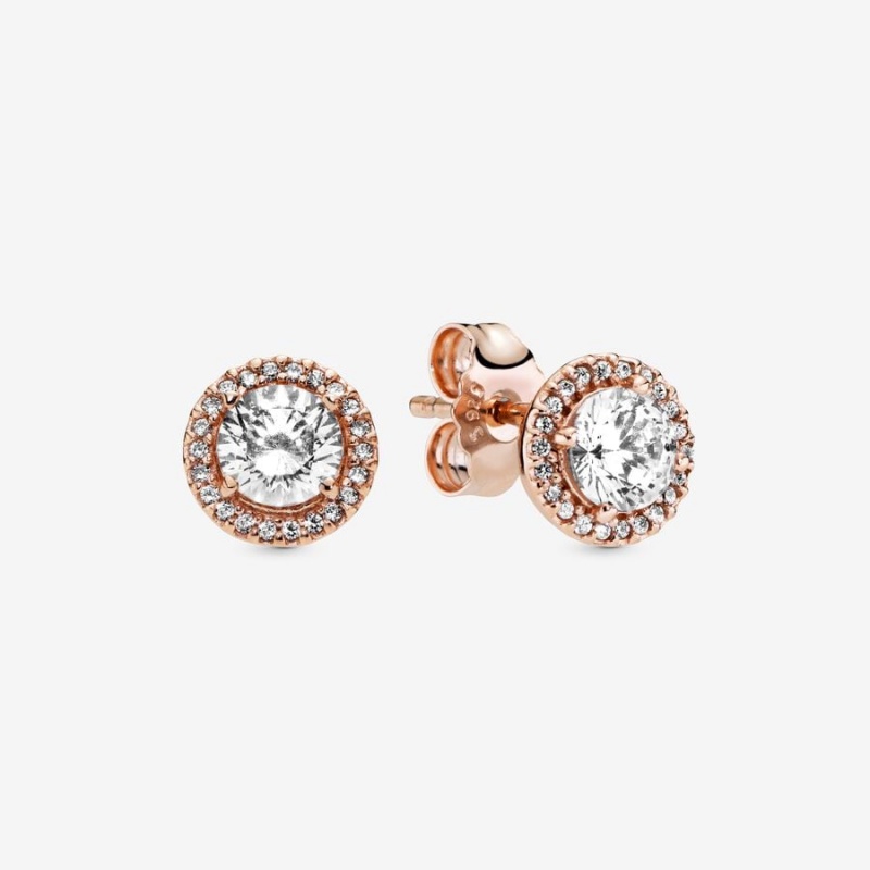 Clous d\'Oreilles Pandora Round Sparkle Halos Rose Doré | 2946135-QO