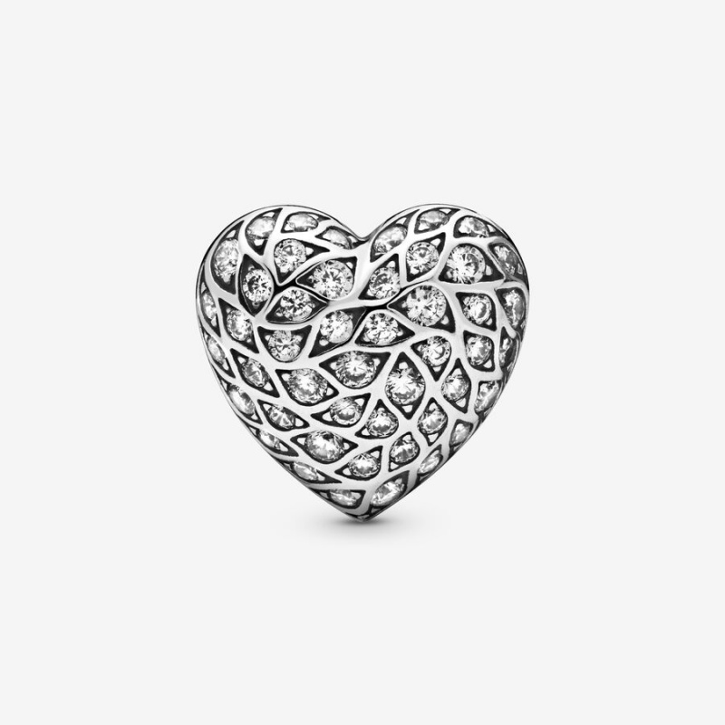 Clous d\'Oreilles Pandora Sparkling Pattern Heart Single Argent | 4386712-HM