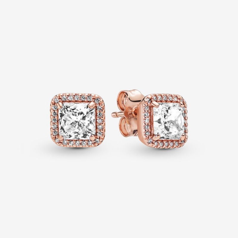 Clous d\'Oreilles Pandora Square Sparkle Halos Rose Doré | 2837594-KP