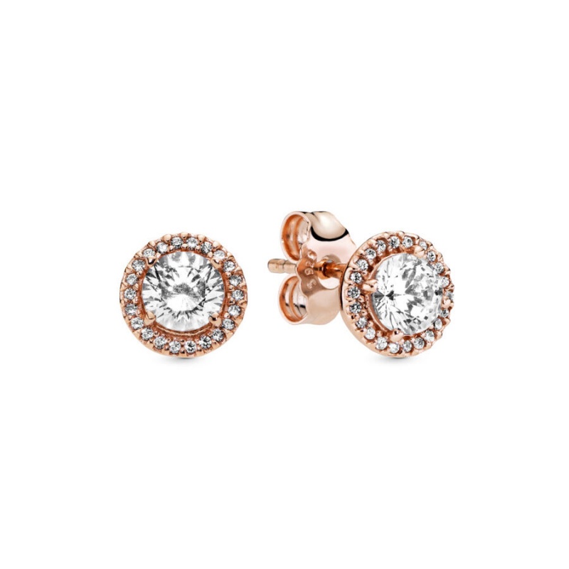 Collier Et Boucles D'oreilles Ensembles Pandora Sparkling Statement Halo Jewelry Gift Set Rose Doré | 1596024-XG