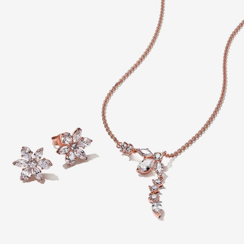 Collier Et Boucles D'oreilles Ensembles Pandora Sparkling Snowflake Jewelry Gift Set Rose Doré | 0829715-KC