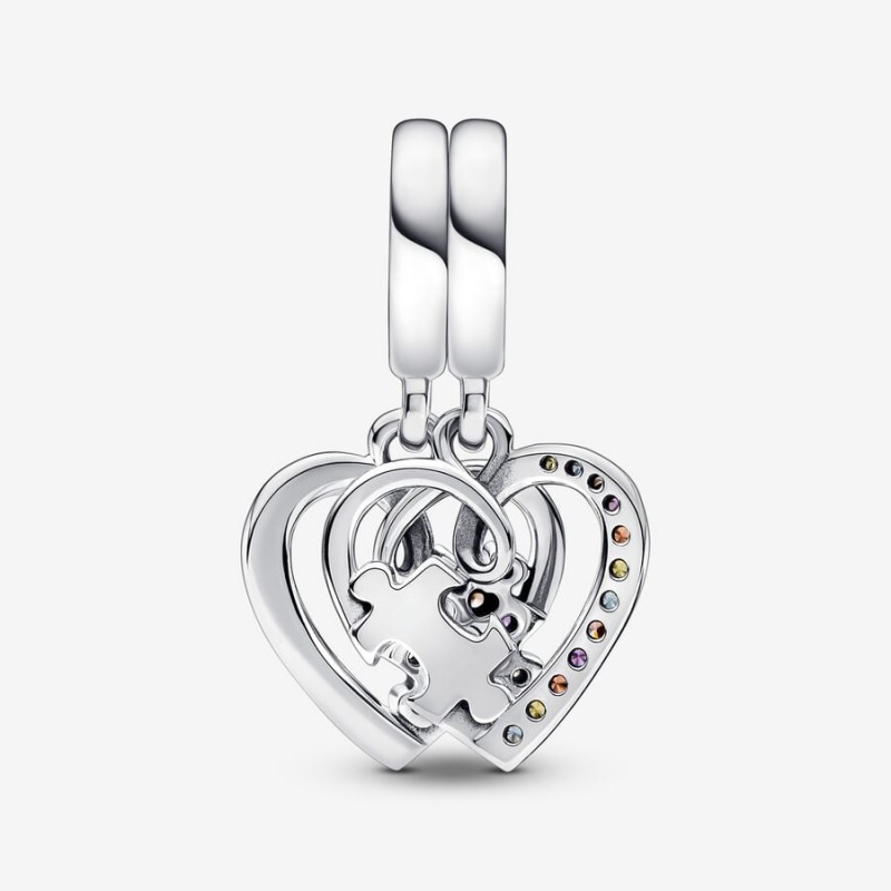 Dangle Charms Pandora Puzzle Piece Hearts Splittable Friendship Dangle Argent | 7804396-AX