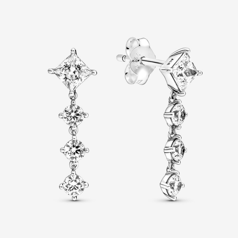 Drop Earrings Pandora Sparkling Round & Square Argent | 4235901-IA