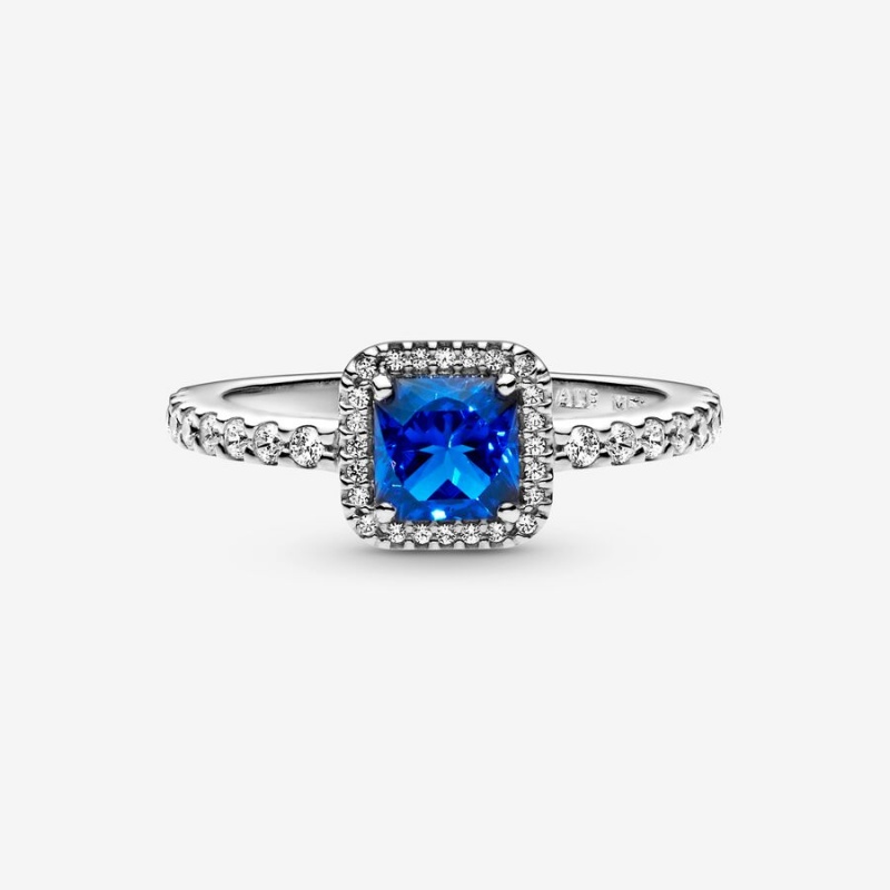 Halo & Solitaire Rings Pandora Blue Square Sparkle Halo Argent | 3528704-FM