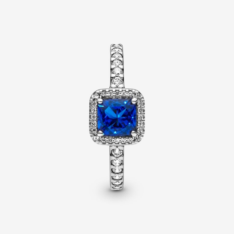 Halo & Solitaire Rings Pandora Blue Square Sparkle Halo Argent | 3528704-FM