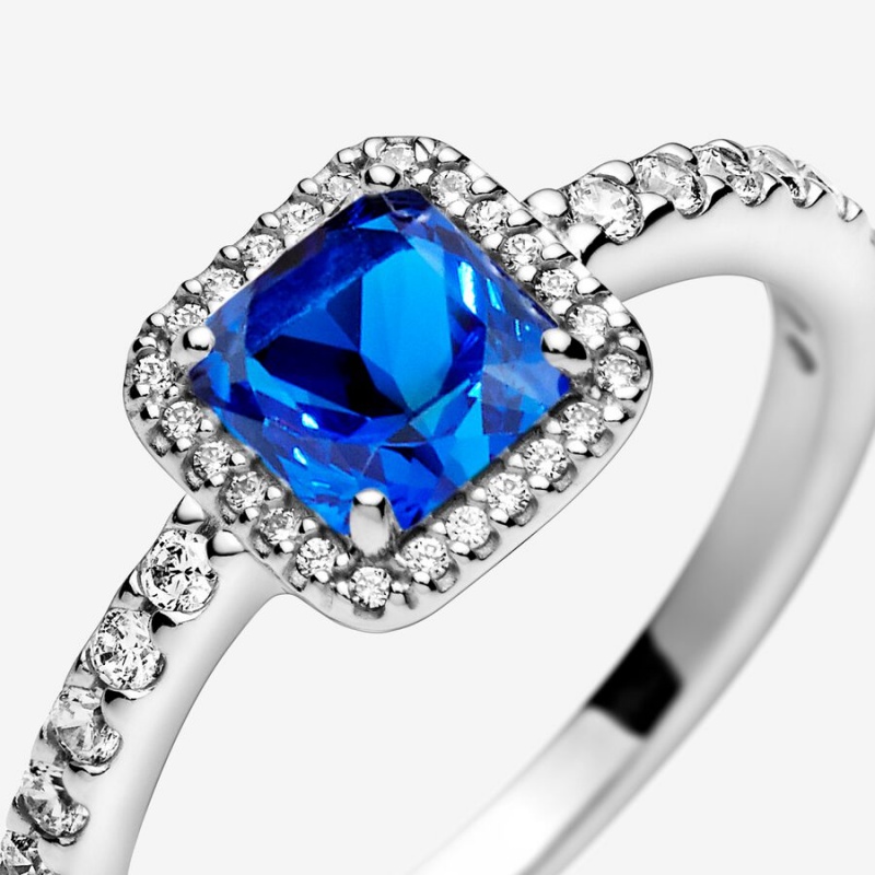 Halo & Solitaire Rings Pandora Blue Square Sparkle Halo Argent | 3528704-FM