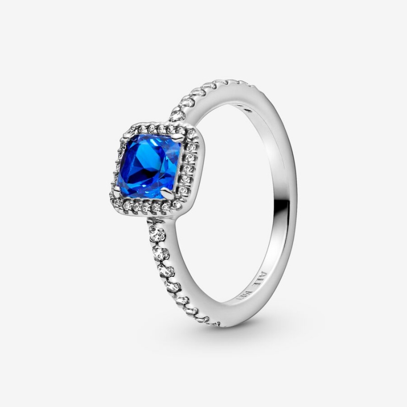 Halo & Solitaire Rings Pandora Blue Square Sparkle Halo Argent | 3528704-FM