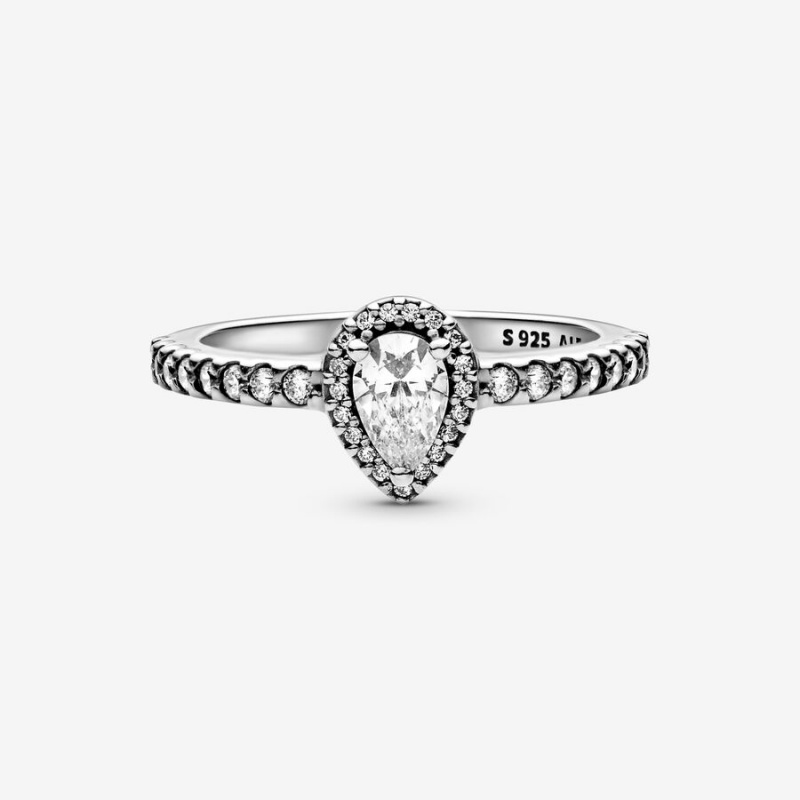 Halo & Solitaire Rings Pandora Classiche Teardrop Halo Argent | 3894721-IS