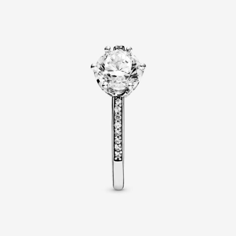 Halo & Solitaire Rings Pandora Clear Sparkling Crown Solitaire Argent | 2784593-KI