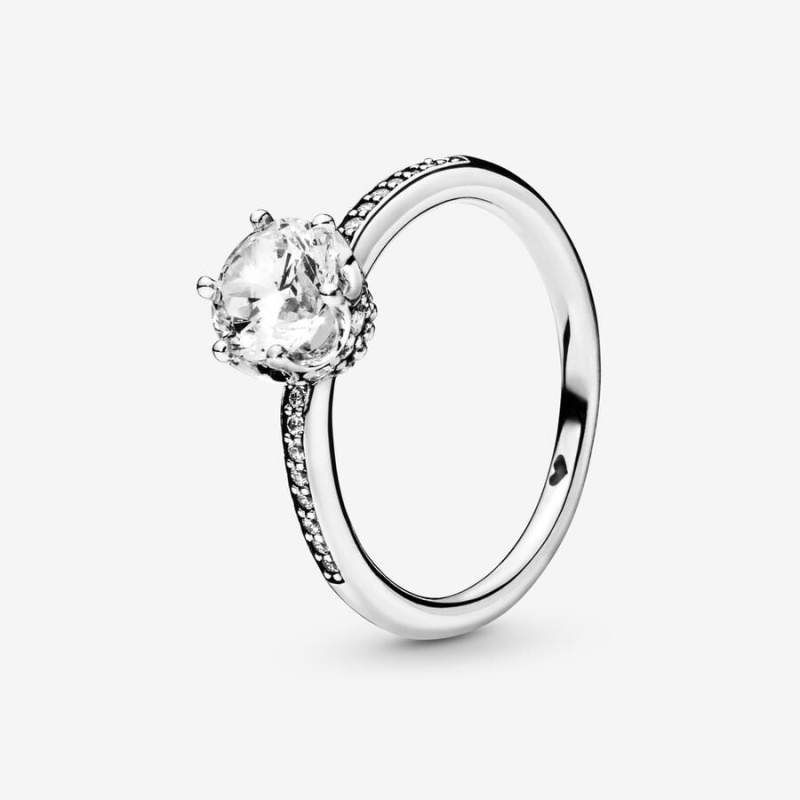 Halo & Solitaire Rings Pandora Clear Sparkling Crown Solitaire Argent | 2784593-KI