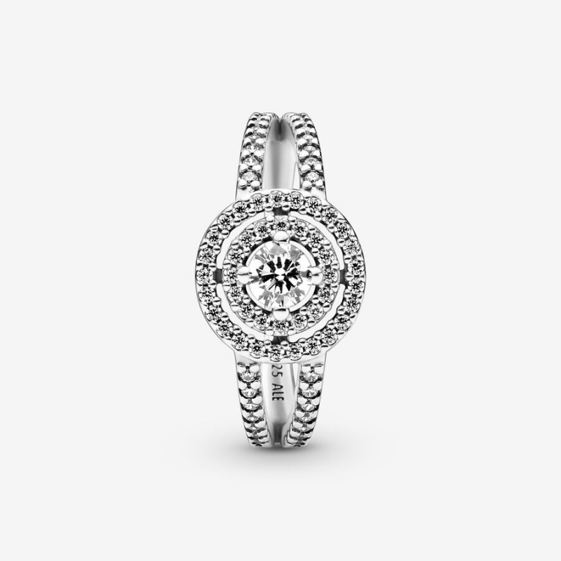 Halo & Solitaire Rings Pandora Sparkling Double Halo Argent | 6804219-MR