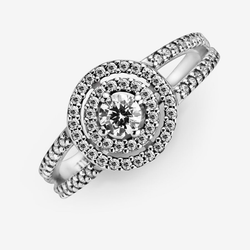 Halo & Solitaire Rings Pandora Sparkling Double Halo Argent | 6804219-MR