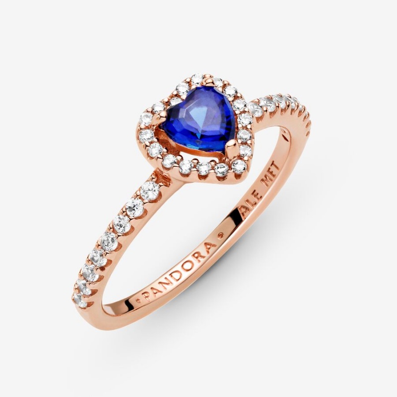 Halo & Solitaire Rings Pandora Sparkling Blue Elevated Rose Doré | 3429170-QA