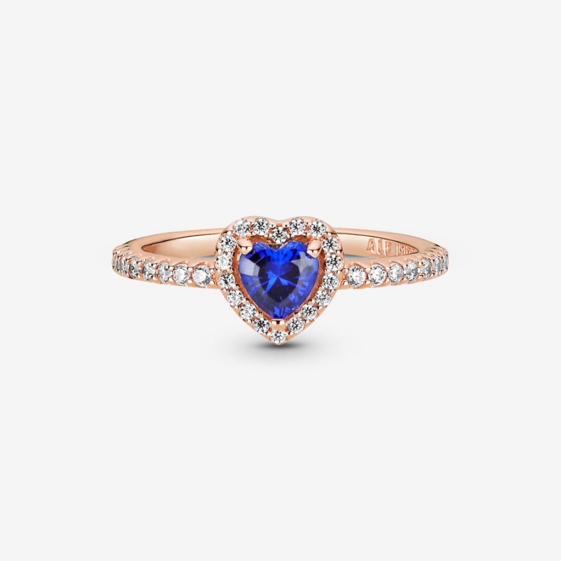 Halo & Solitaire Rings Pandora Sparkling Blue Elevated Rose Doré | 3429170-QA