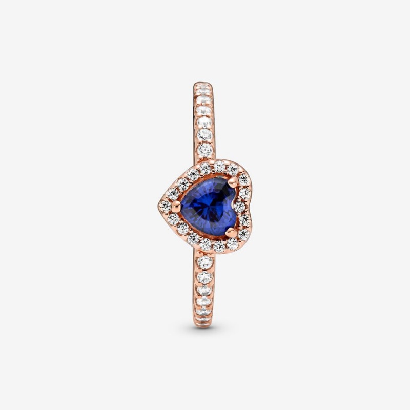 Halo & Solitaire Rings Pandora Sparkling Blue Elevated Rose Doré | 3429170-QA