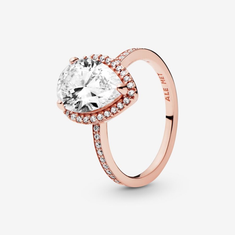 Halo & Solitaire Rings Pandora Sparkling Teardrop Halo Rose Doré | 7635284-LY