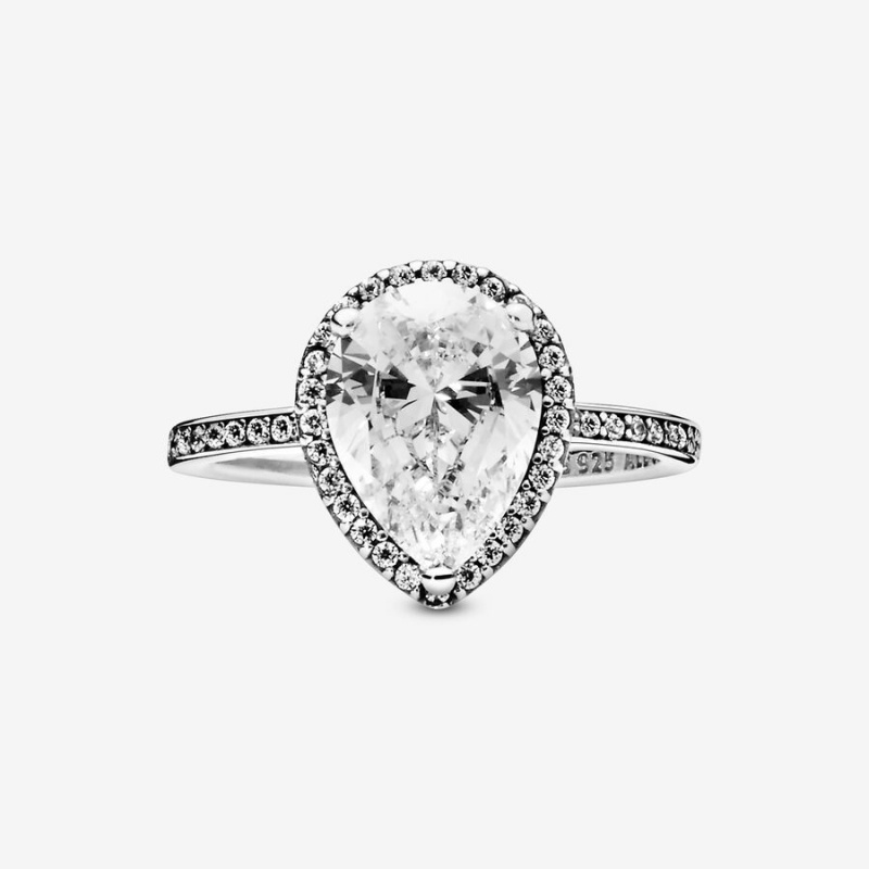 Halo & Solitaire Rings Pandora Sparkling Teardrop Halo Argent | 9476283-HJ