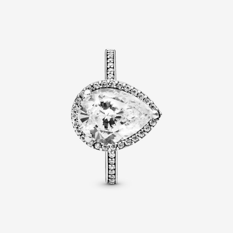 Halo & Solitaire Rings Pandora Sparkling Teardrop Halo Argent | 9476283-HJ