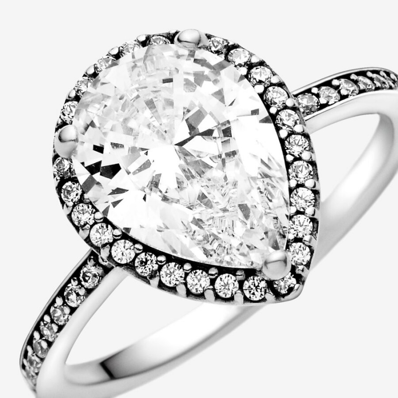 Halo & Solitaire Rings Pandora Sparkling Teardrop Halo Argent | 9476283-HJ