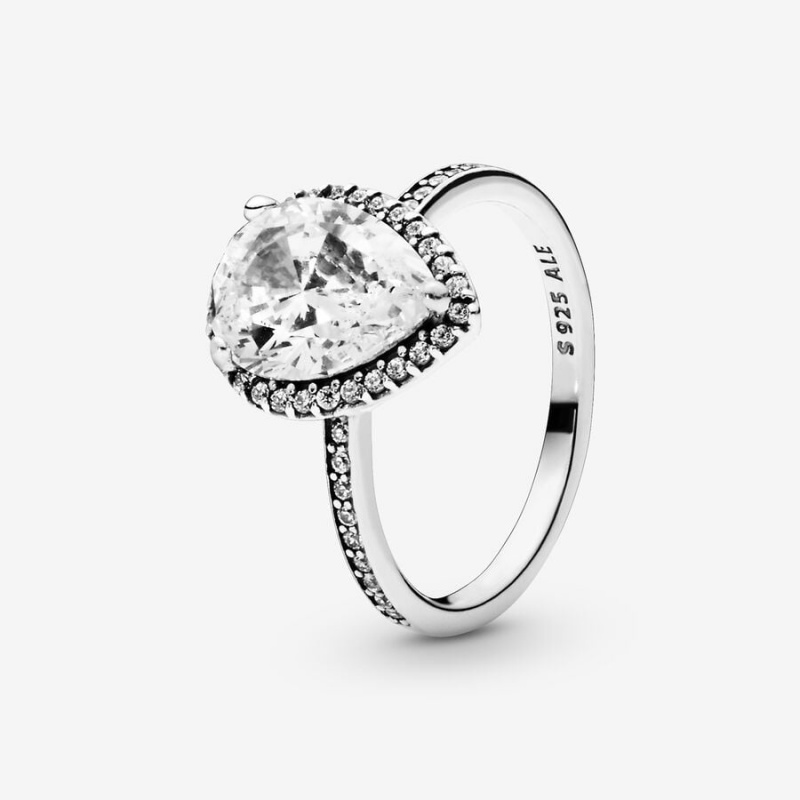 Halo & Solitaire Rings Pandora Sparkling Teardrop Halo Argent | 9476283-HJ