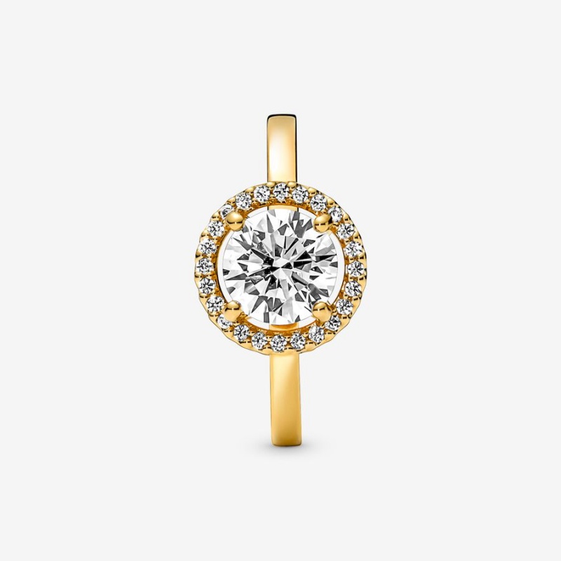 Halo & Solitaire Rings Pandora Sparkling Round Halo Doré | 7418096-GO