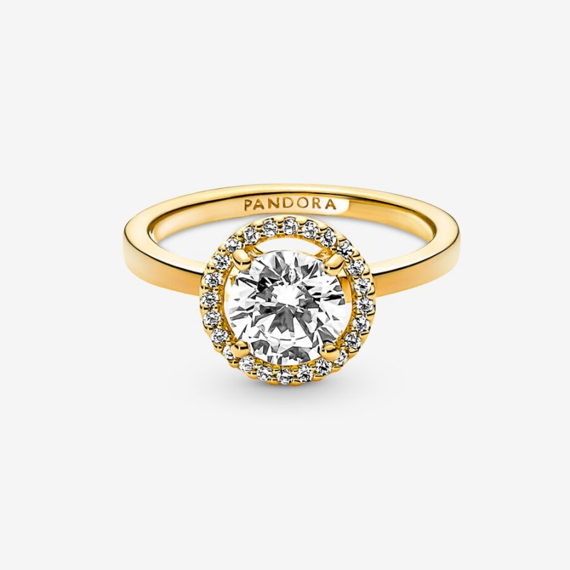 Halo & Solitaire Rings Pandora Sparkling Round Halo Doré | 7418096-GO