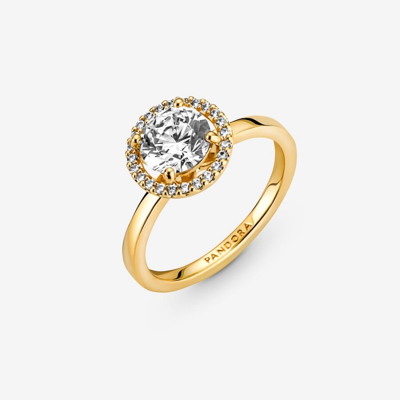 Halo & Solitaire Rings Pandora Sparkling Round Halo Doré | 7418096-GO