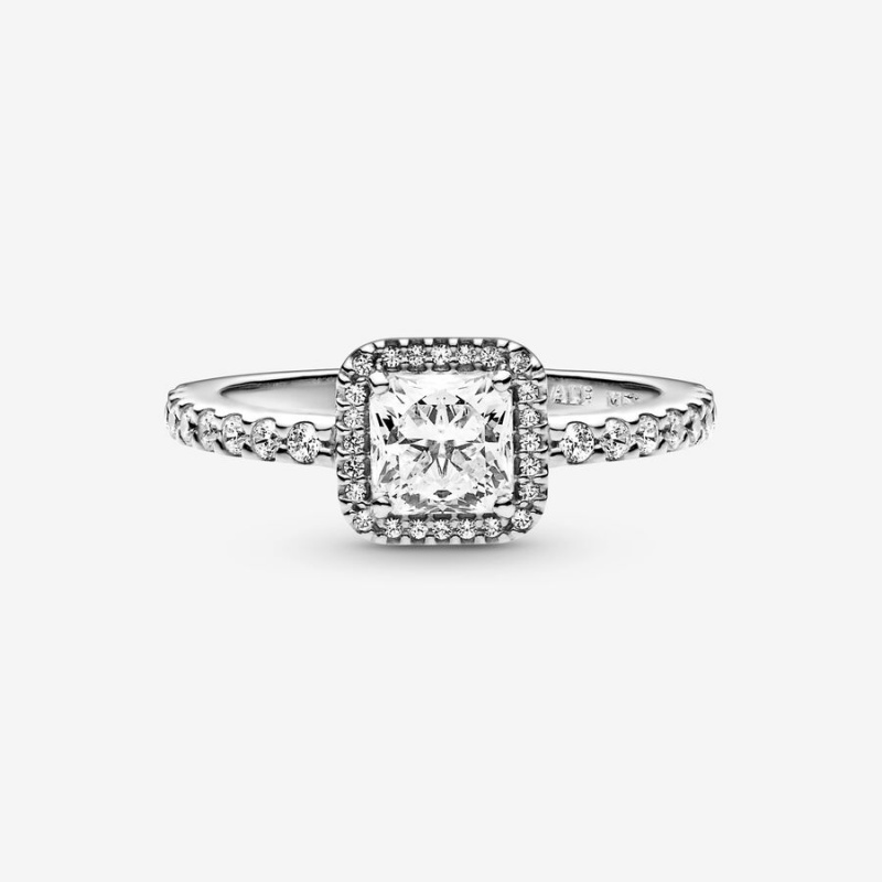 Halo & Solitaire Rings Pandora Square Sparkle Halo Argent | 0351246-JK