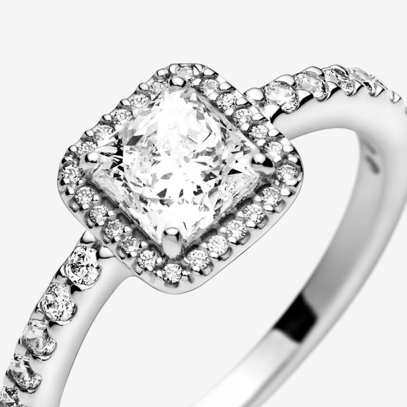 Halo & Solitaire Rings Pandora Square Sparkle Halo Argent | 0351246-JK