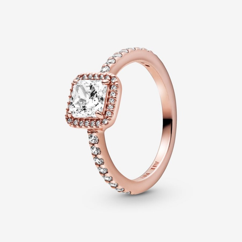 Halo & Solitaire Rings Pandora Square Sparkle Halo Rose Doré | 3570429-TE