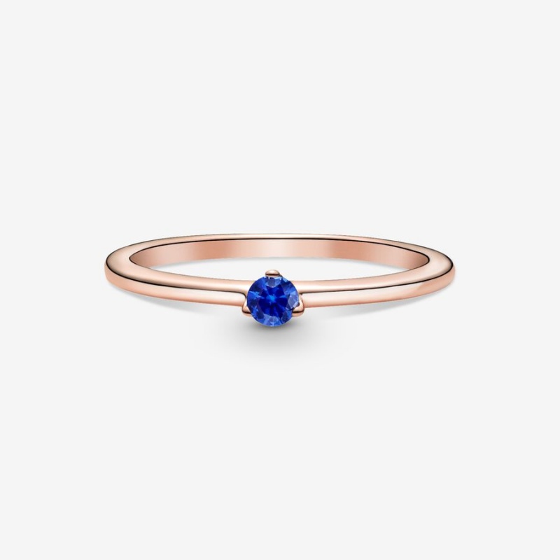 Halo & Solitaire Rings Pandora Stellar Blue Solitaire Rose Doré | 4759380-AK