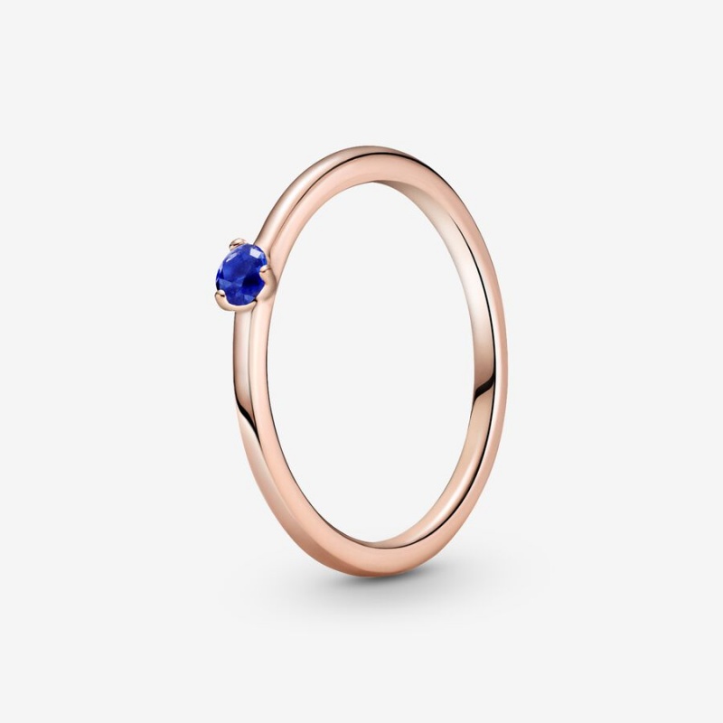 Halo & Solitaire Rings Pandora Stellar Blue Solitaire Rose Doré | 4759380-AK